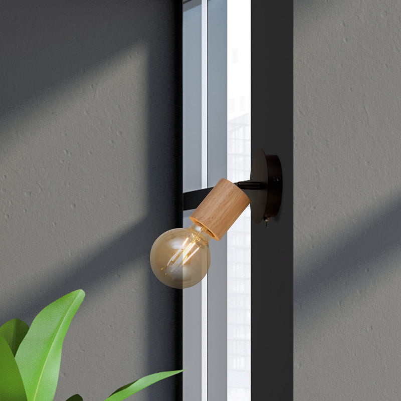 Searchlight  50211-1NA Spinny Spotlight Wall Light - Wood & Matt Black Metal