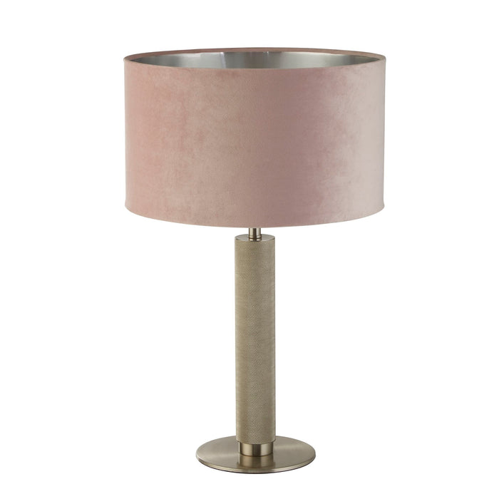 Searchlight  65721PI London Table Lamp- Knurled Satin Silver & Pink Velvet Shade