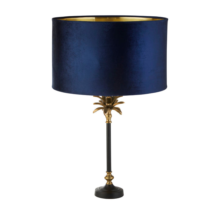 Searchlight  81211AZ Palm Table Lamp - Antique Brass & Black, Navy Velvet Shade