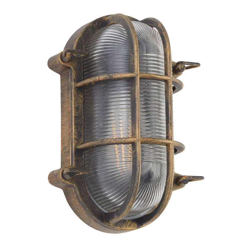Searchlight  61402BG Bulkhead Oval Outdoor Light - Black Gold Metal & Clear Glass