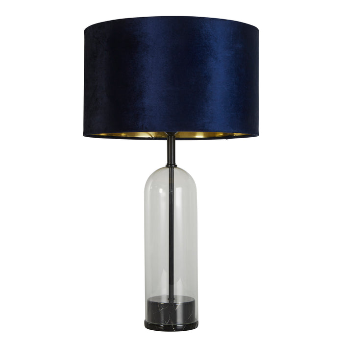 Searchlight  81711AZ Oxford Table Lamp- Glass, Black Metal, Marble & Navy Velvet