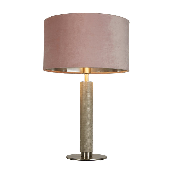 Searchlight  65721PI London Table Lamp- Knurled Satin Silver & Pink Velvet Shade