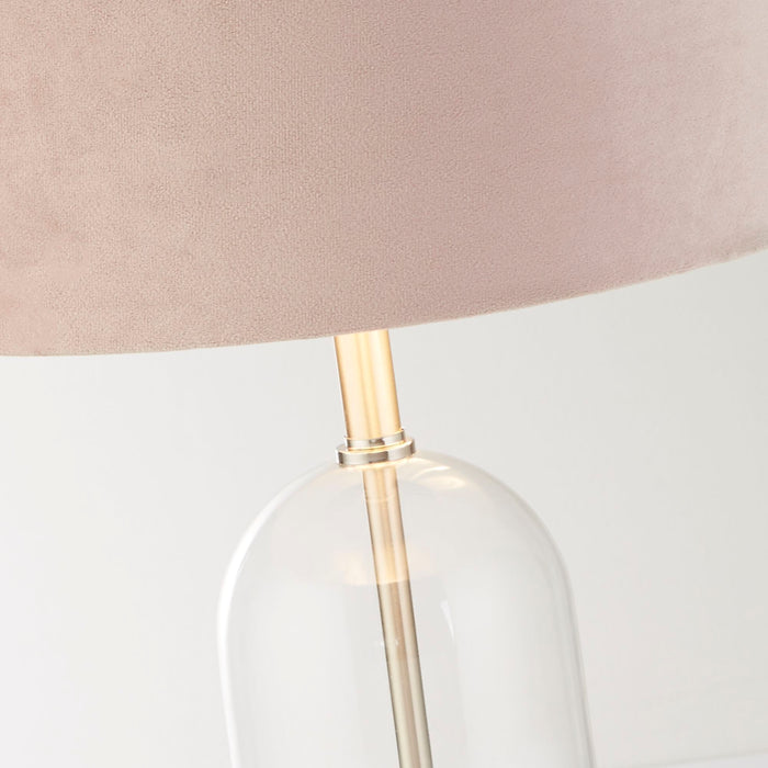 Searchlight  81713PI Oxford Table Lamp - Glass, Satin Nickel & Pink Velvet Shade