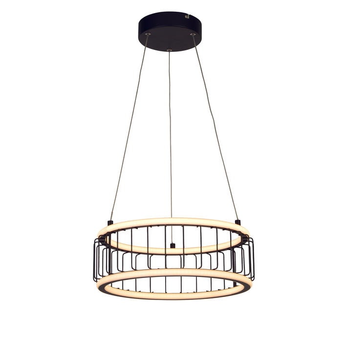 Searchlight  54213-1BK Circolo Cage Drum Pendant - Black Metal & White Silicon