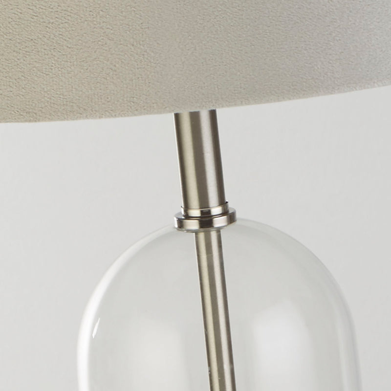 Searchlight  81713GY Oxford Table Lamp - Glass, Satin Nickel & Grey Velvet Shade