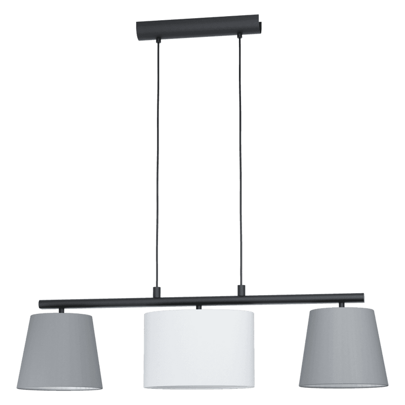 Eglo 98587 Almeida 1' Black 3 Light Ceiling Bar Pendant With Coloured Fabric Shades