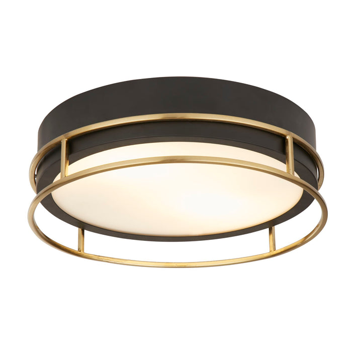 Searchlight  62012-2PB Phoenix 2Lt Flush - Black, Brass Metal & Frosted Glass