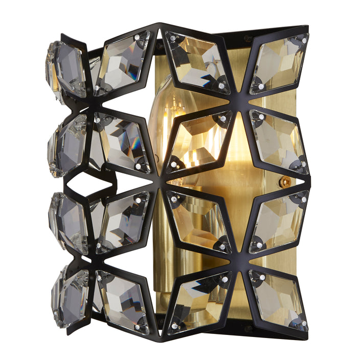 Searchlight  59811-1BSB Iris Wall Light - Black Metal, Crystal & Brass