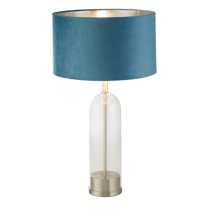 Searchlight  81713TE Oxford Table Lamp - Glass, Satin Nickel & Teal Velvet Shade