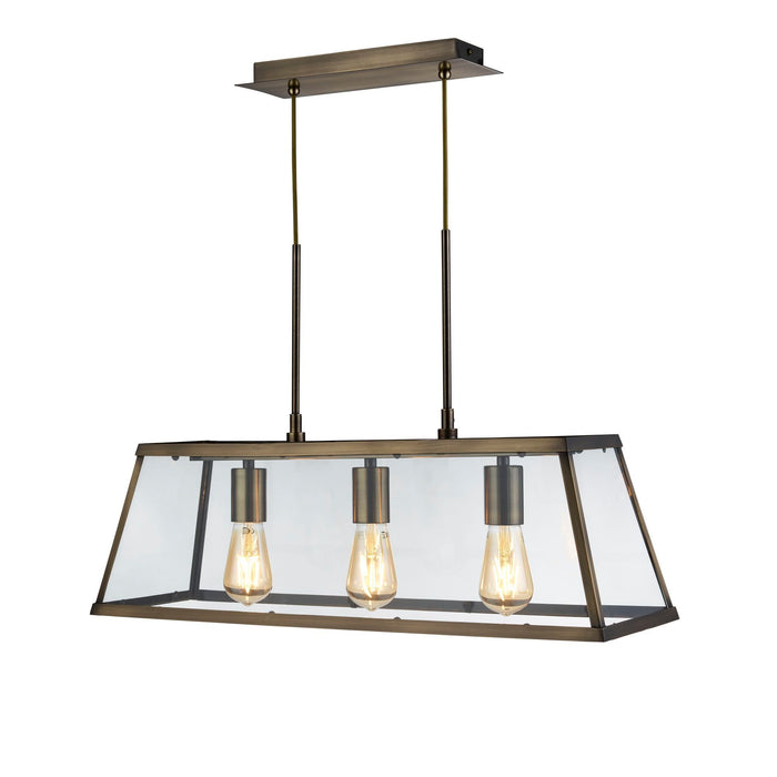 Searchlight  4613-3AB Voyager  3Lt Bar Pendant - Antique Brass Metal & Glass