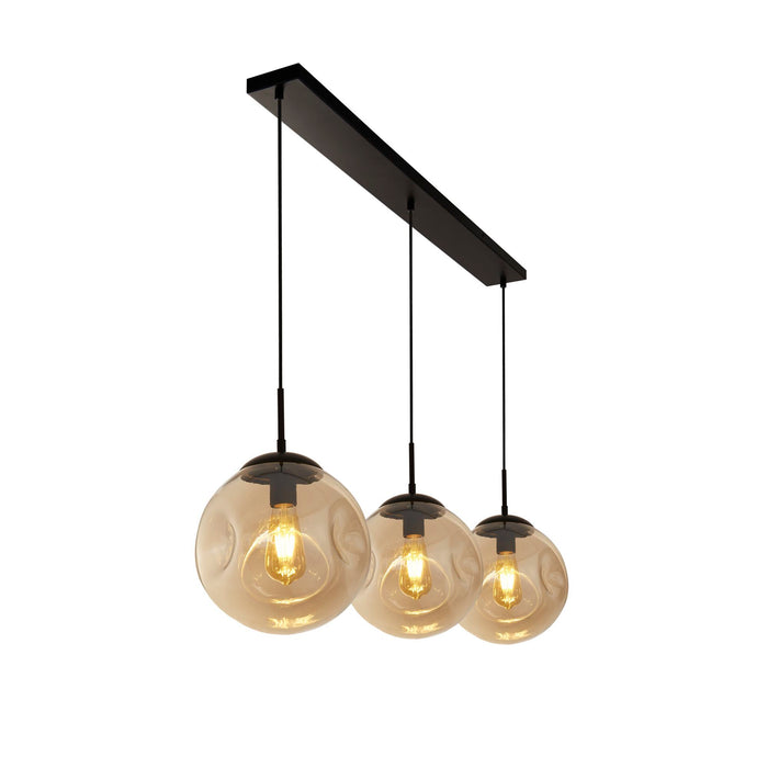 Searchlight  22123-3BK Punch 3Lt Bar Pendant- Black Metal & Champagne Punched Glass