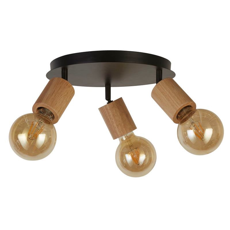 Searchlight  50211-3NA Spinny 3Lt Round Spotlight - Wood & Matt Black Metal