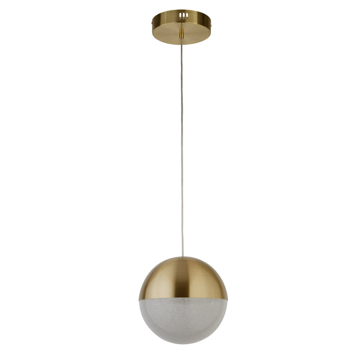 Searchlight  5881SB Marbles LED Pendant - Satin Brass Metal & Crushed Ice Shade