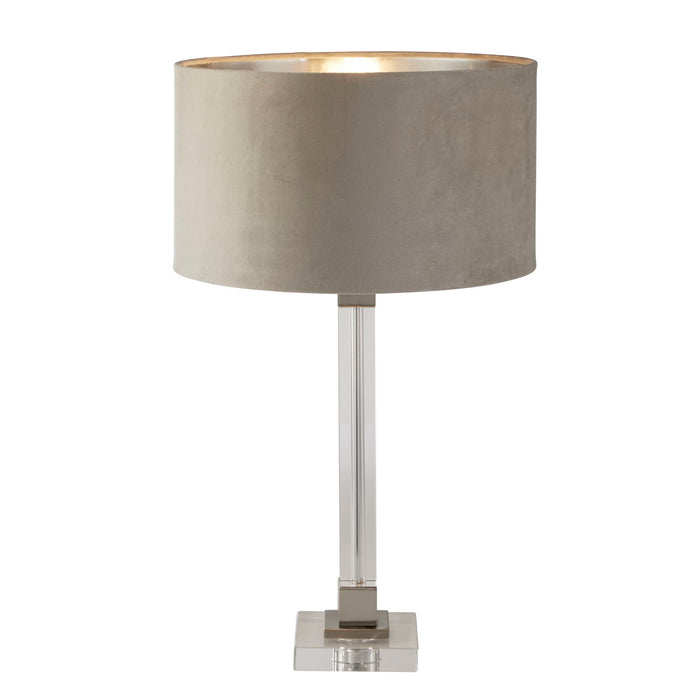 Searchlight  67521TA Scarborough Table Lamp-Crystal, Satin Nickel & Taupe Velvet