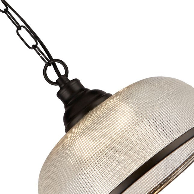 Searchlight  1682BK Highworth Pendant - Matt Black Metal & Holophane Style Glass