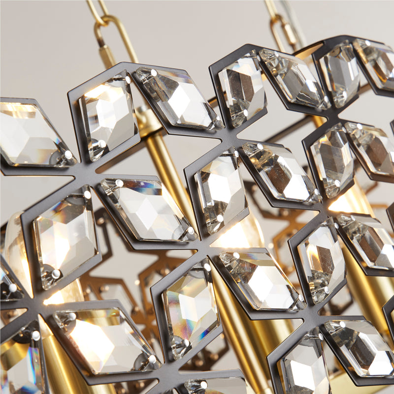 Searchlight  59811-6BSB Iris 6Lt Pendant - Black Metal, Crystal & Brass