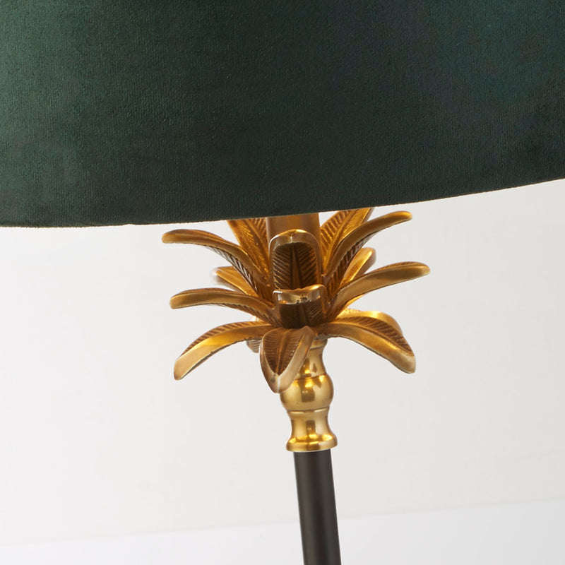 Searchlight  81211GR Palm Table Lamp - Antique Brass & Black, Green Velvet Shade