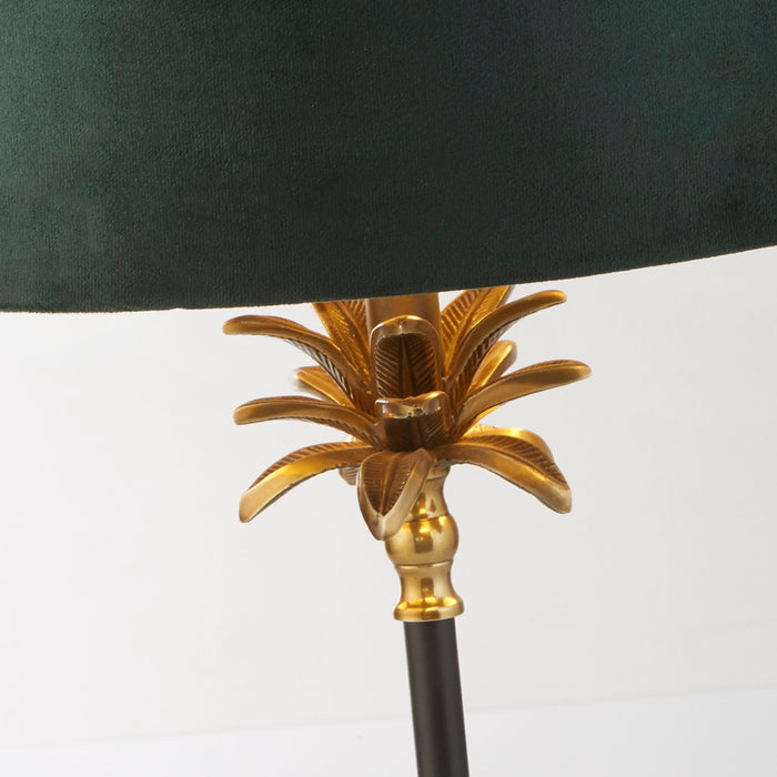 Searchlight  81211GR Palm Table Lamp - Antique Brass & Black, Green Velvet Shade