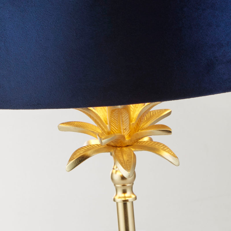Searchlight  81210AZ Palm Table Lamp - Satin Brass Metal & Navy Velvet Shade