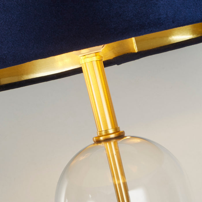 Searchlight  81712AZ Oxford Table Lamp- Glass, Brass Metal & Navy Velvet Shade