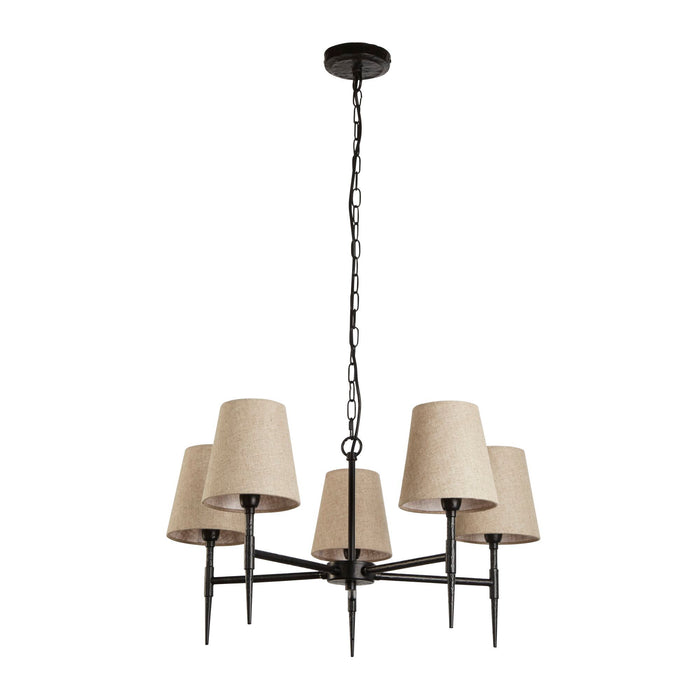 Searchlight  30690-5BK Gothic 5Lt Pendant - Hammered Black Metal & Natural Linen