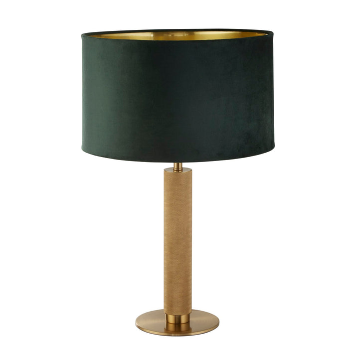 Searchlight  65721GR London Table Lamp - Knurled Brass & Green Velvet Shade