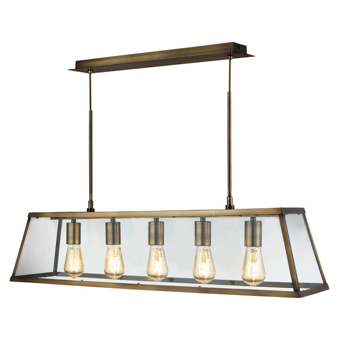 Searchlight  4614-5AB Voyager  5Lt Bar Pendant - Antique Brass Metal & Glass