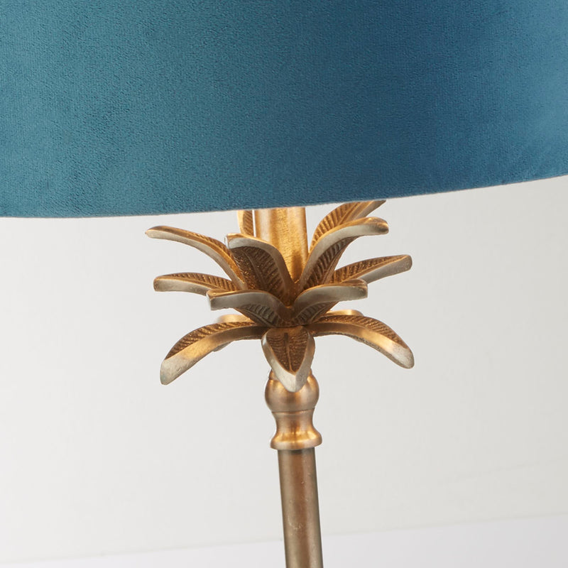 Searchlight  81210TE Palm Table Lamp - Antique Nickel Metal & Teal Velvet Shade