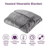 Carmen C81149GRY Heated Wearable Washable Blanket 183cm x 155cm - Bonus Superstore