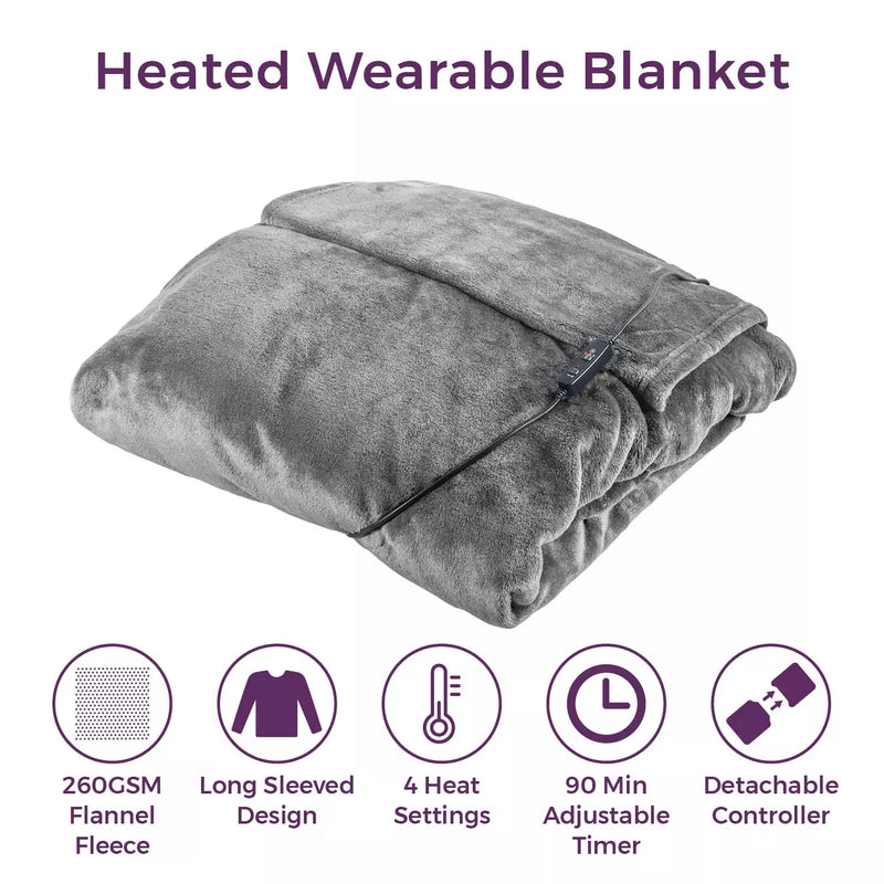 Carmen C81149GRY Heated Wearable Washable Blanket 183cm x 155cm - Bonus Superstore