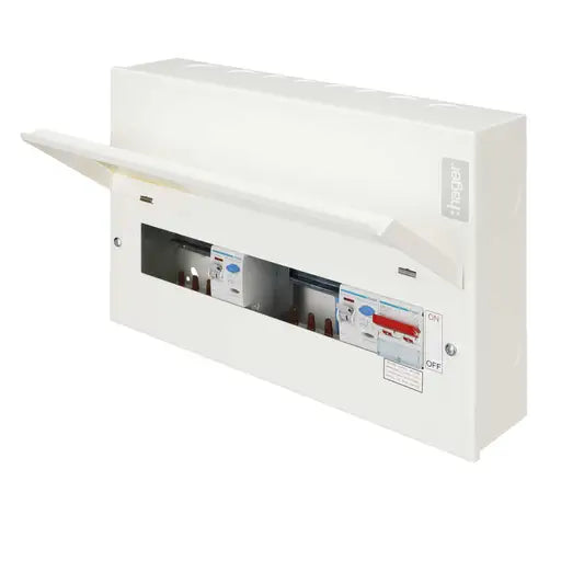 Hager VML955RK 5 + 5 Dual 100A RCD Split Load Metal Clad Consumer Unit with Round Knockouts