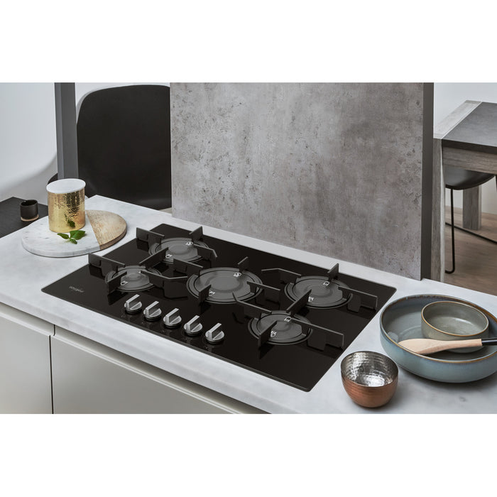 Whirlpool POW75D2/NB Gas On Glass 75CM Hob - Black - Bonus Superstore