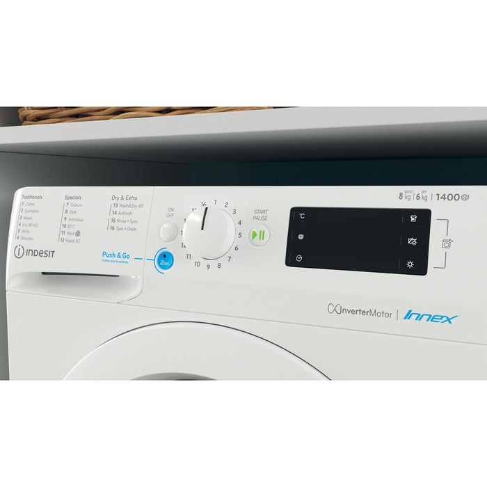 Indesit Freestanding washer dryer: 8,0kg - BDE 86436X W UK N