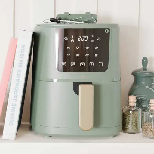 SINGLE BASKET AIRFRYER WITH THERMOMETER GREEN