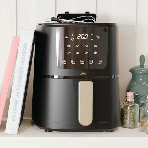 SINGLE BASKET AIR FRYER WITH THERMOMETER BLACK