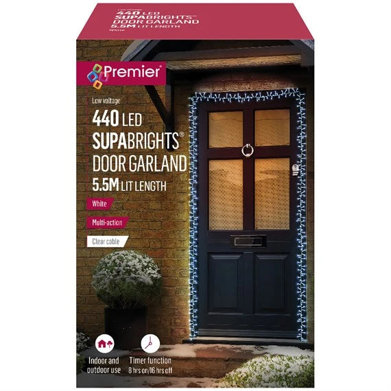 Premier LV243723W 440 Supabright White LED Christmas String Light Door Garland