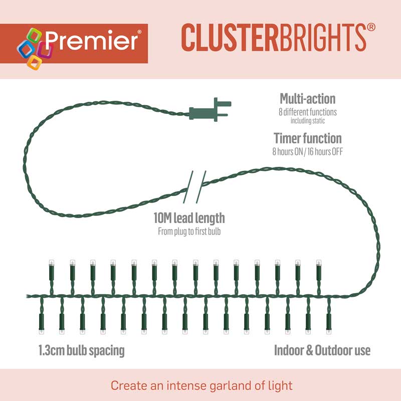 Premier Multi Action 2000 LED Cluster Christmas Lights 25M Rainbow - Bonus Superstore