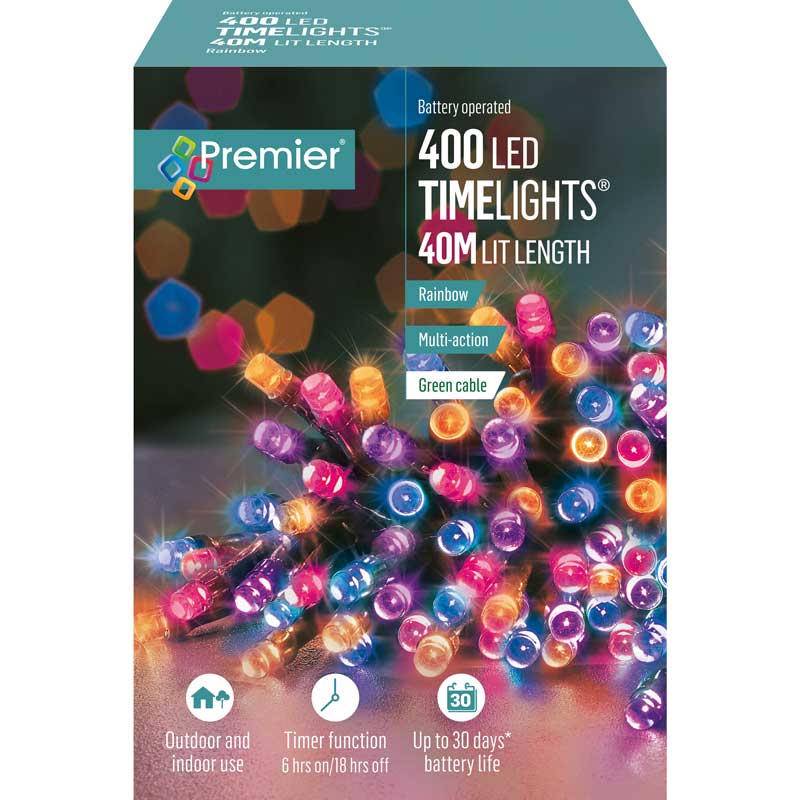 Premier 400 LED TIME LIGHTS Battery Operated 40M Rainbow - Bonus Superstore