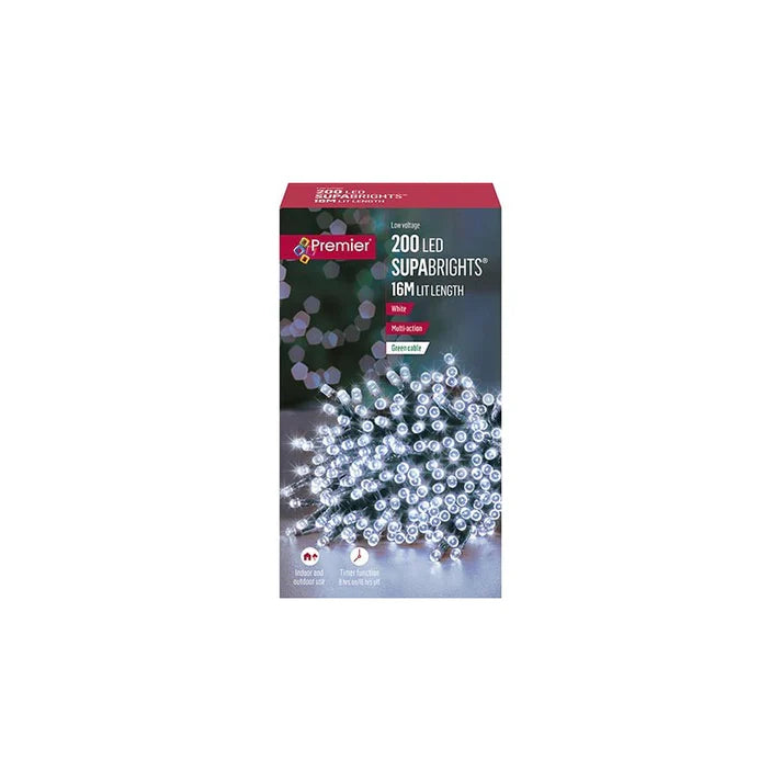 Premier 200 LED 16m Supabrights with Timer in White - Bonus Superstore