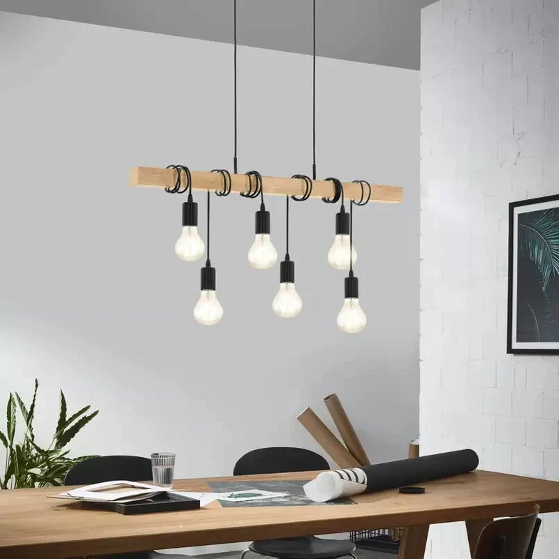 Eglo 95499 Townshend 6 Light Rope Light Ceiling Light With Wooden Bar