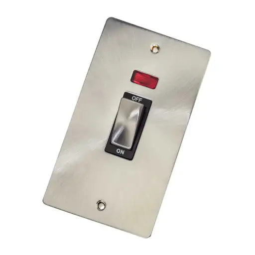 Click FPBS503BK Define 45A DP 2 Gang Vertical Switch with Neon Black Insert Brushed Steel