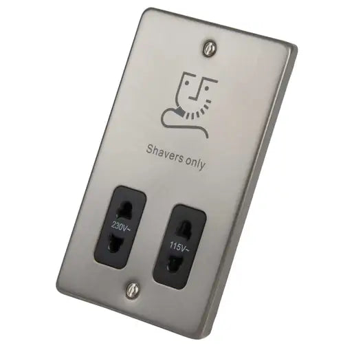 Click VPSC100BK Click Deco Dual Voltage Shaver Socket Black Insert Satin Chrome