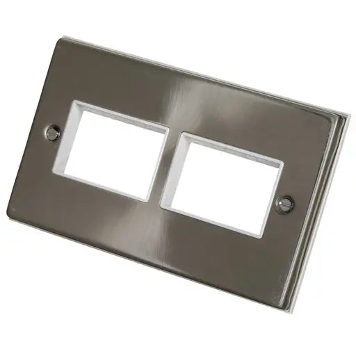 Click VPSC406WH Deco 2 Gang 3 + 3 Module Front Plate White Insert Satin Chrome