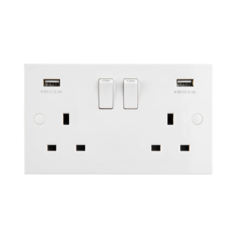Saxby SE423 Square Edge 13A 2G DP Switched Socket with twin 5V USB