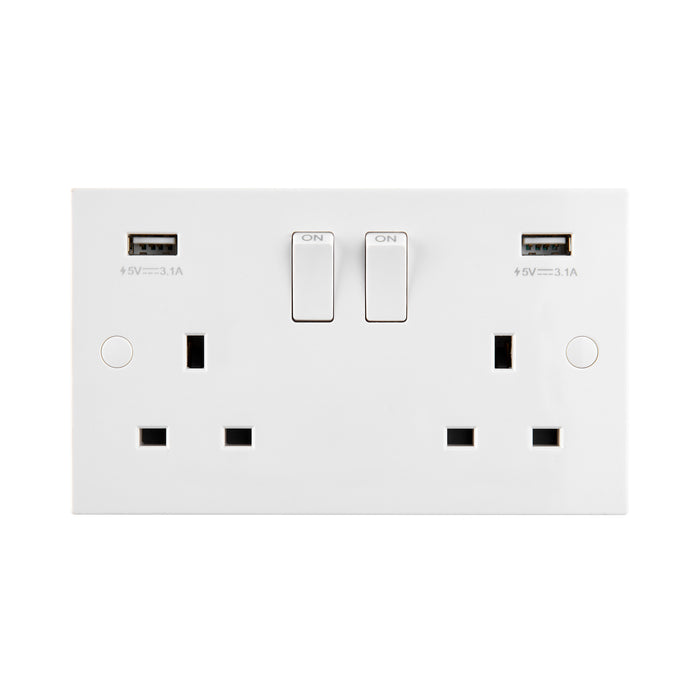 Saxby SE423 Square Edge 13A 2G DP Switched Socket with twin 5V USB