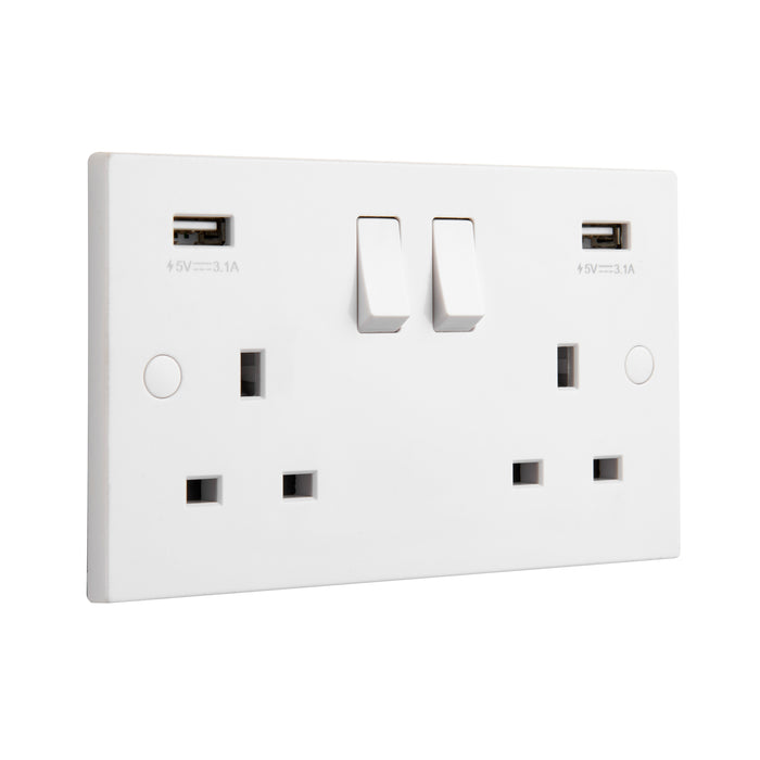 Saxby SE423 Square Edge 13A 2G DP Switched Socket with twin 5V USB