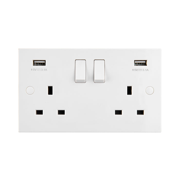 Saxby SE423 Square Edge 13A 2G DP Switched Socket with twin 5V USB