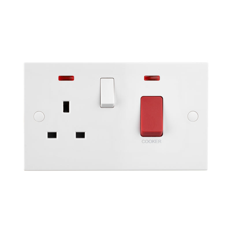 Saxby SE551 Square Edge 45A DP Cooker Switch with 13A Socket with Neon