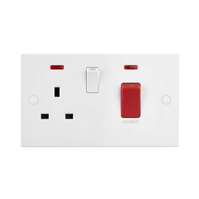 Saxby SE551 Square Edge 45A DP Cooker Switch with 13A Socket with Neon