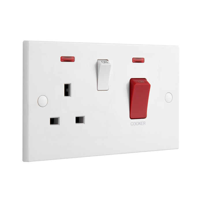 Saxby SE551 Square Edge 45A DP Cooker Switch with 13A Socket with Neon